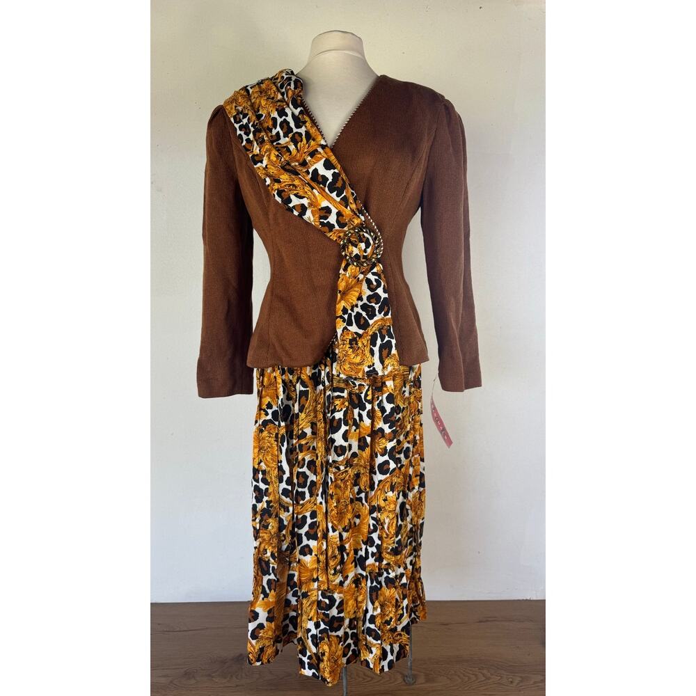 Vtg R&K 80's/90's Women’s 2-Piece Knit Sweater Wrap & Patterned Skirt Set Sz 14